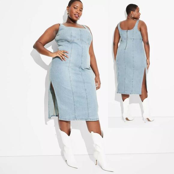 Wild Fable Women's Sleeveless Maxi Side Slit Bodycon Denim Jean Dress Size 2X - Picture 1 of 6